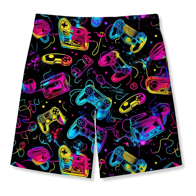 Harajuku Neon Print Beach Short Men Clothes 3D Colorful Cool Pattern Loose Board Shorts 2025 Summer Hawaii Fashion Swim Trunks