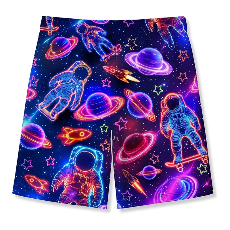 Harajuku Neon Print Beach Short Men Clothes 3D Colorful Cool Pattern Loose Board Shorts 2025 Summer Hawaii Fashion Swim Trunks