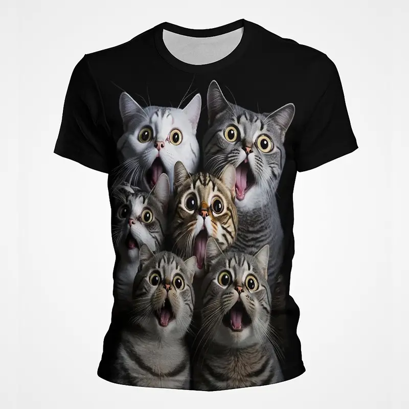 3D Printed Cat Animal Men's T Shirt Colorful Funny Painting Hip Hop Street O Neck Summer Casual Fashion Street Harajuku Tee Top