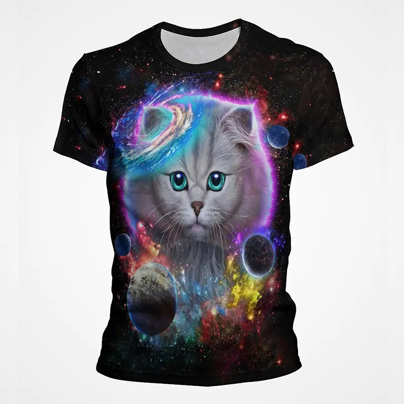 3D Printed Cat Animal Men's T Shirt Colorful Funny Painting Hip Hop Street O Neck Summer Casual Fashion Street Harajuku Tee Top