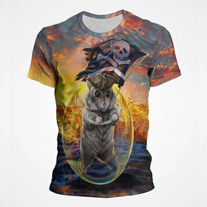 3D Printed Cat Animal Men's T Shirt Colorful Funny Painting Hip Hop Street O Neck Summer Casual Fashion Street Harajuku Tee Top