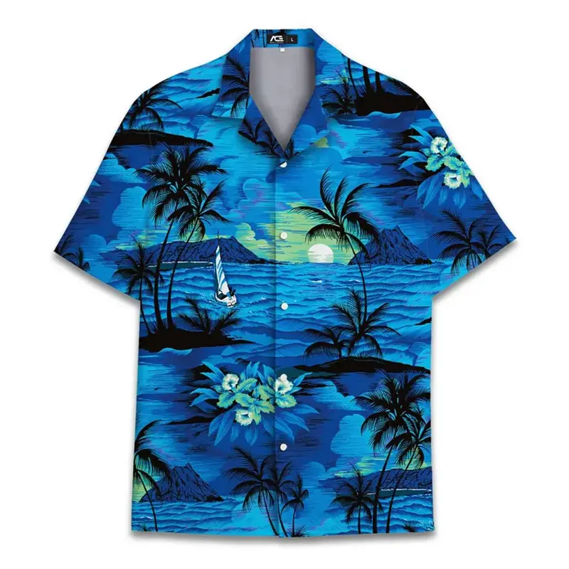 Simple Leaf Graphic Print Shirt Men's Clothes Summer Carnival Personality Skull Ice Cream Short Sleeve Shirts Harajuku Top Y2k
