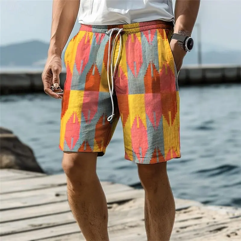 Classic Simple Sports Beach Short For Men Clothing 3D Print Design Drawstring Board Shorts Retro Streetwear Summer Fashion Trunk