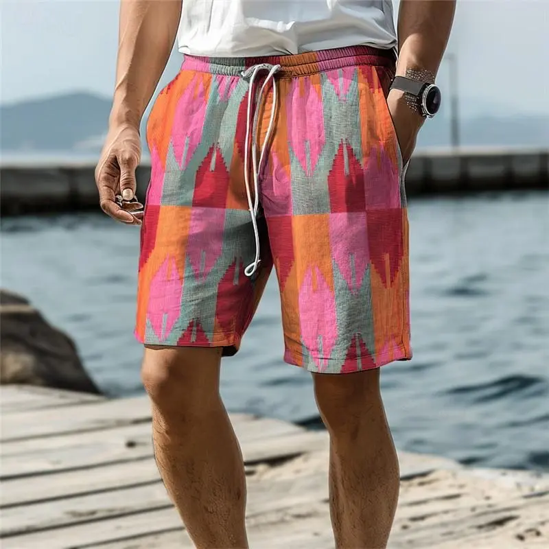 Classic Simple Sports Beach Short For Men Clothing 3D Print Design Drawstring Board Shorts Retro Streetwear Summer Fashion Trunk