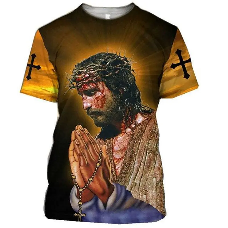 Jesus Pattern T-shirt Men's Clothing 3D Print Short Sleeve O-neck Tees Christianity God Casual Fashion Outdoor Oversized T Shirt