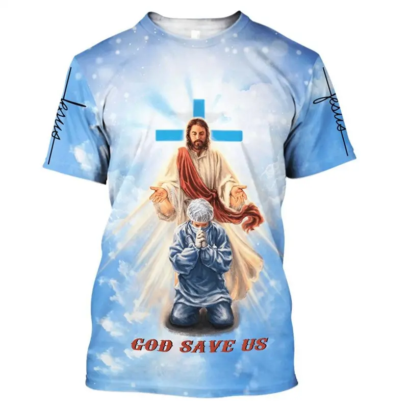 Jesus Pattern T-shirt Men's Clothing 3D Print Short Sleeve O-neck Tees Christianity God Casual Fashion Outdoor Oversized T Shirt
