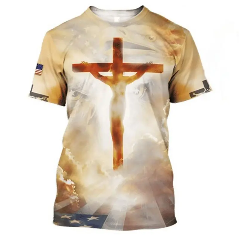 Jesus Pattern T-shirt Men's Clothing 3D Print Short Sleeve O-neck Tees Christianity God Casual Fashion Outdoor Oversized T Shirt