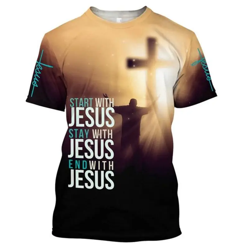 Jesus Pattern T-shirt Men's Clothing 3D Print Short Sleeve O-neck Tees Christianity God Casual Fashion Outdoor Oversized T Shirt