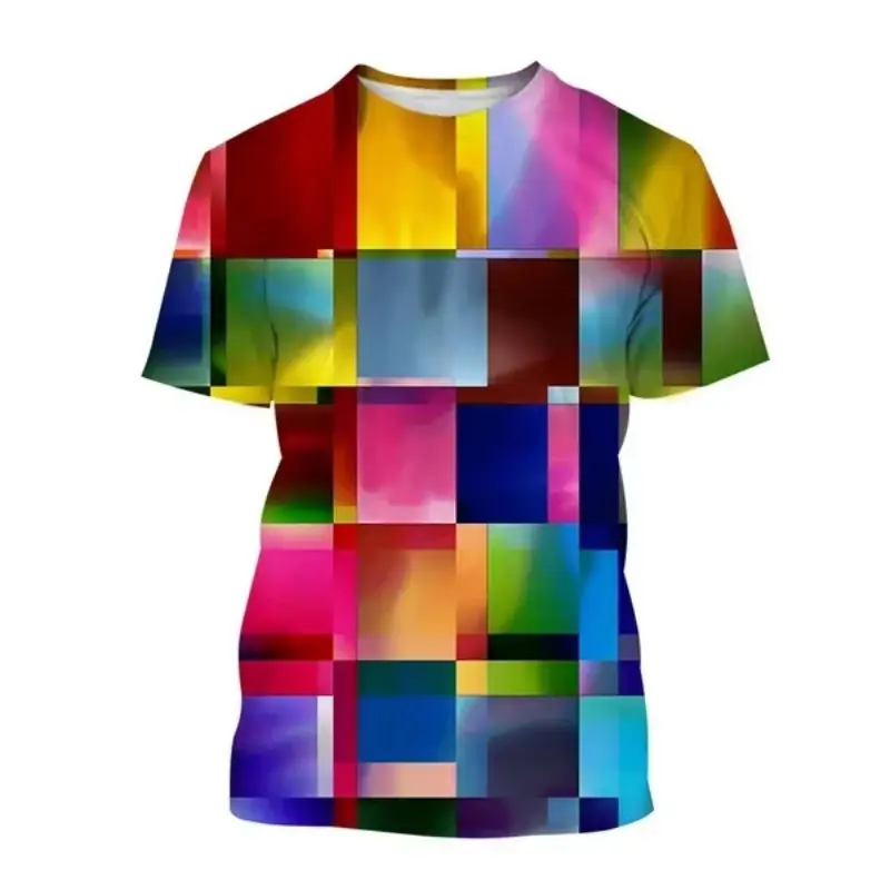Colorful Striped 3D Printing T Shirt Summer Fashion Casual Round Collar Short Sleeve For Men Geometric Graphic Street Tee Shirts
