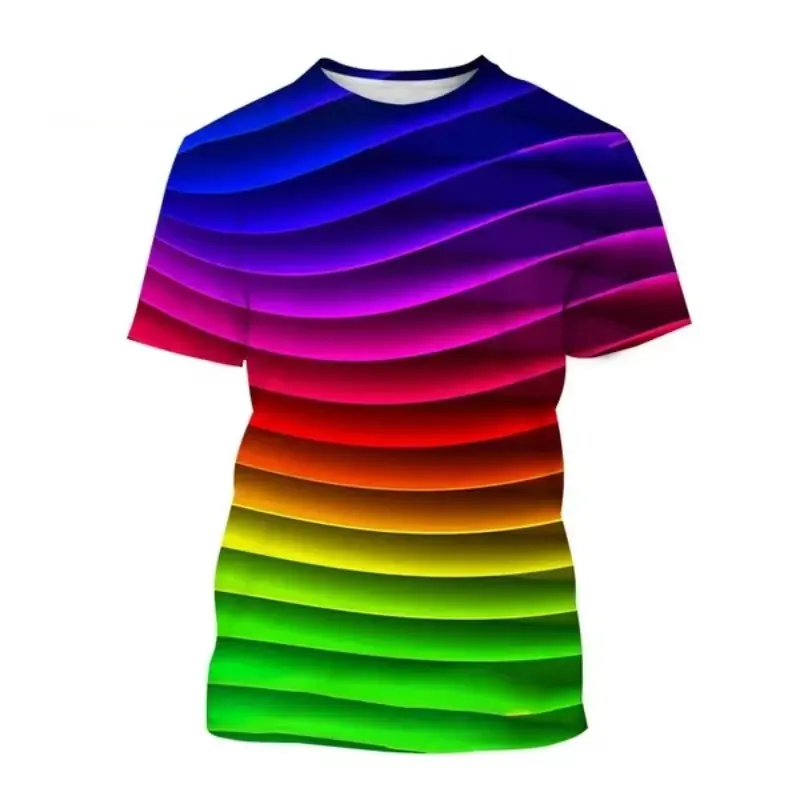 Colorful Striped 3D Printing T Shirt Summer Fashion Casual Round Collar Short Sleeve For Men Geometric Graphic Street Tee Shirts