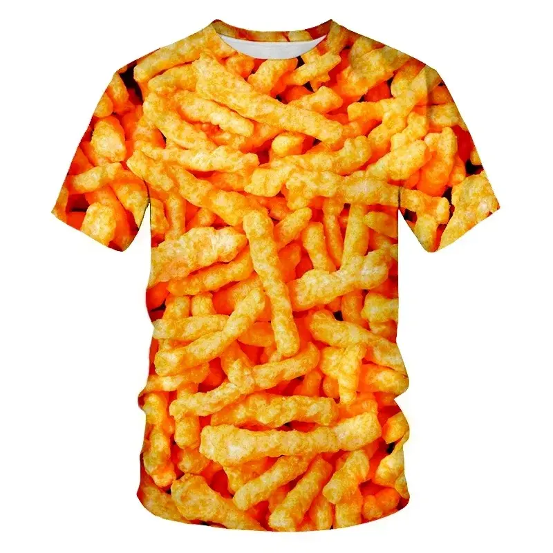 Gourmet French Fries Print 3D T-shirt Bright Color Cute Men T Shirt O-neck Short Sleeve Fashion Leisure Comfortable Tee Shirts