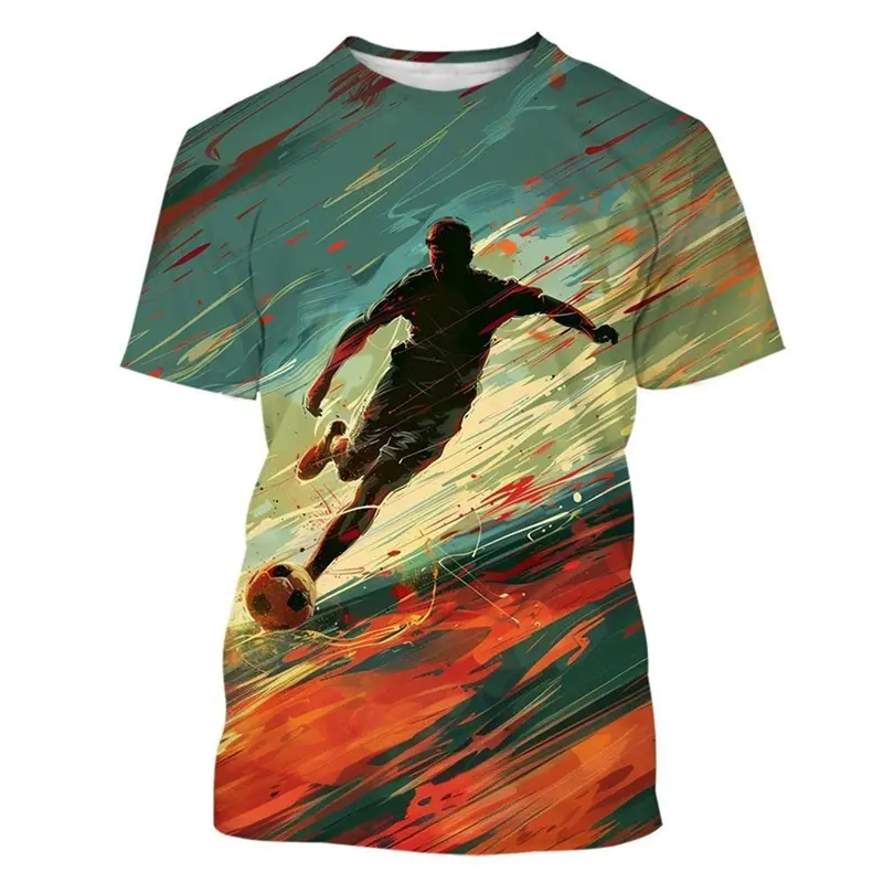 Football T-shirt Men Art Painting Print Short Sleeve Round Neck T Shirts Outdoor Sports Children Funny Fashion Trend Tee Top