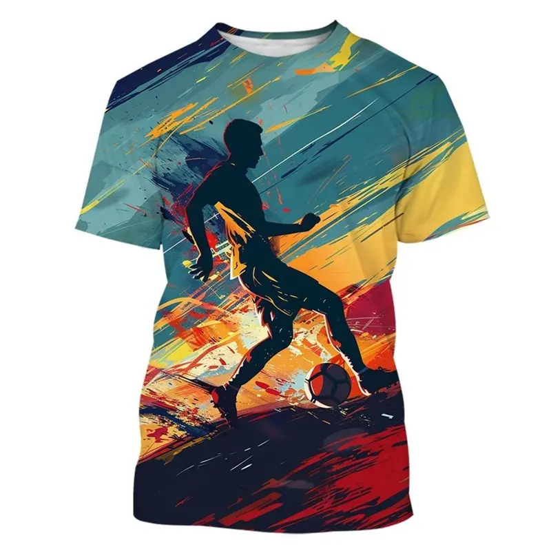 Football T-shirt Men Art Painting Print Short Sleeve Round Neck T Shirts Outdoor Sports Children Funny Fashion Trend Tee Top