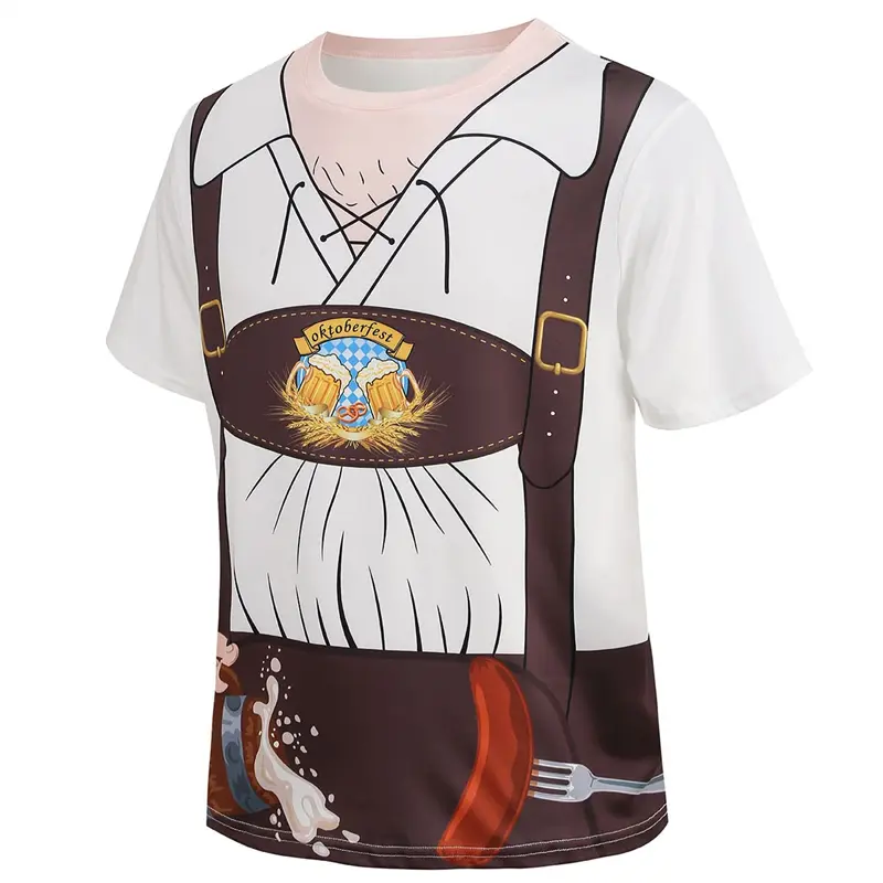 Striped Check Cosplay T-shirt Round Neck Short Sleeves False Shoulder T Shirt 3D Printing For Men 2024 Summer New Funny Tees