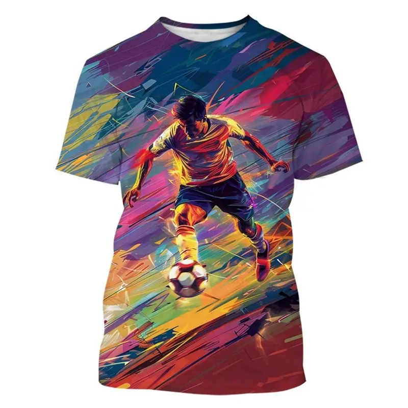 Football T-shirt Men Art Painting Print Short Sleeve Round Neck T Shirts Outdoor Sports Children Funny Fashion Trend Tee Top