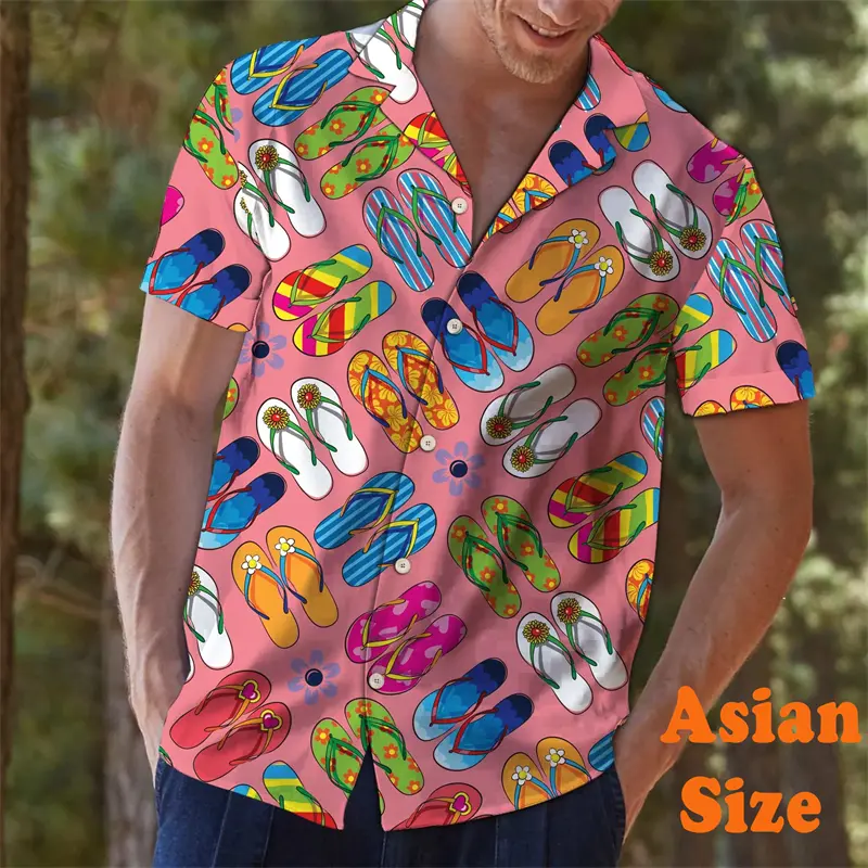 Fashion Funny Flip-Flops Print Hawaii Shirt For Men's Clothing Short Sleeve Button Shirts Sea Beach Sports Casual Daily Blouse