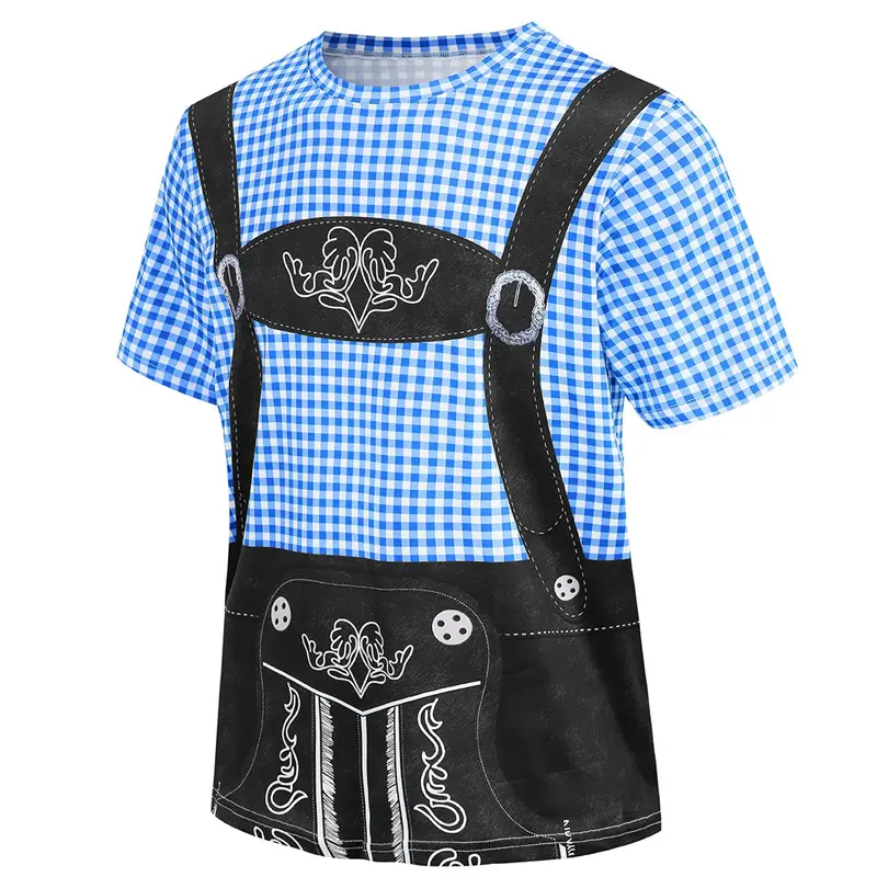 Striped Check Cosplay T-shirt Round Neck Short Sleeves False Shoulder T Shirt 3D Printing For Men 2024 Summer New Funny Tees