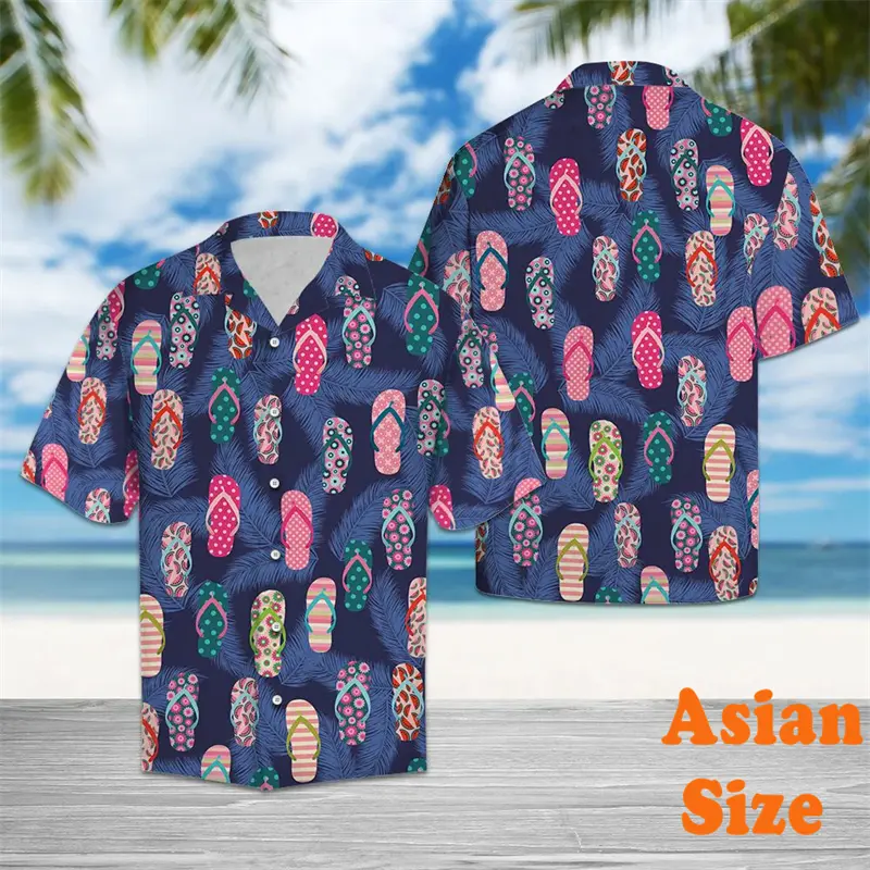 Fashion Funny Flip-Flops Print Hawaii Shirt For Men's Clothing Short Sleeve Button Shirts Sea Beach Sports Casual Daily Blouse