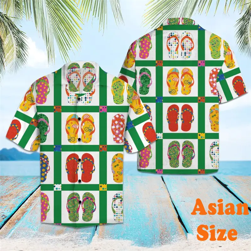 Fashion Funny Flip-Flops Print Hawaii Shirt For Men's Clothing Short Sleeve Button Shirts Sea Beach Sports Casual Daily Blouse