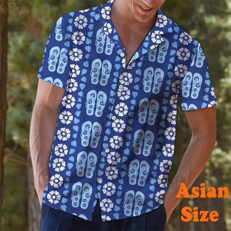 Fashion Funny Flip-Flops Print Hawaii Shirt For Men's Clothing Short Sleeve Button Shirts Sea Beach Sports Casual Daily Blouse