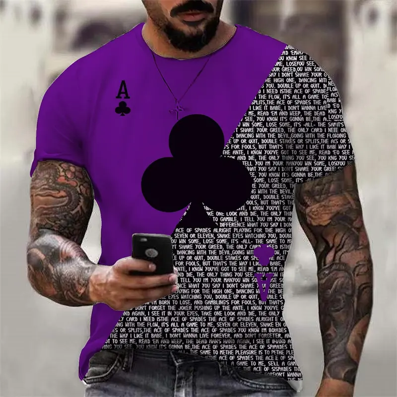 Retro 3D Printed T Shirt Men's Clothing Fun Game Cards Short Sleeve Crew Neck T Shirts Personality Street Wear Fashion Tee Top