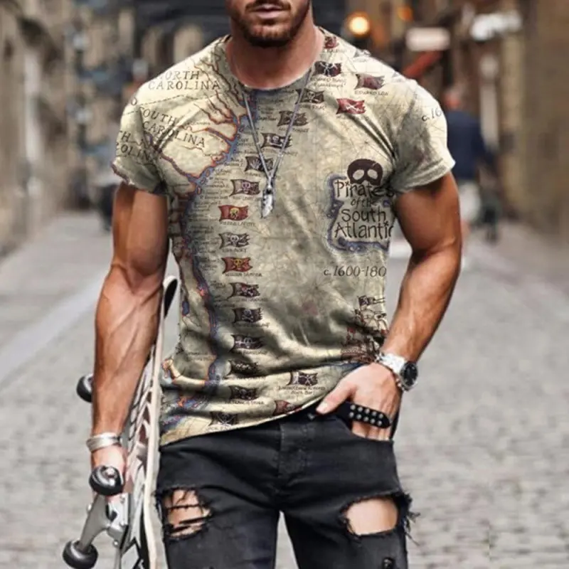 Retro 3D Printed T Shirt Men's Clothing Fun Game Cards Short Sleeve Crew Neck T Shirts Personality Street Wear Fashion Tee Top