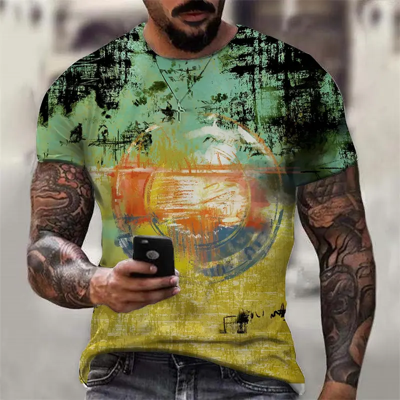 Retro 3D Printed T Shirt Men's Clothing Fun Game Cards Short Sleeve Crew Neck T Shirts Personality Street Wear Fashion Tee Top