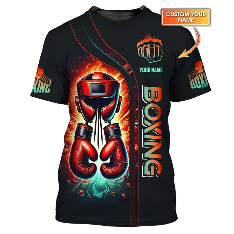 Boxing Customized Name T-shirt Men's Clothes Cool Fighting Pattern T Shirts 3D Printed Personality Box Sports Fitness Tee Top