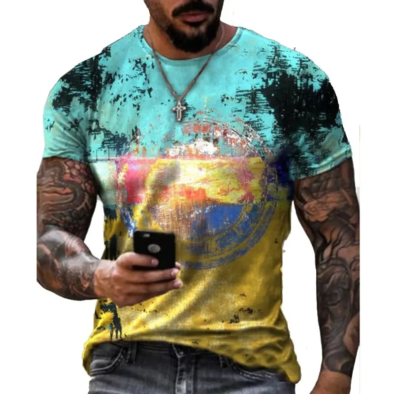 Retro 3D Printed T Shirt Men's Clothing Fun Game Cards Short Sleeve Crew Neck T Shirts Personality Street Wear Fashion Tee Top