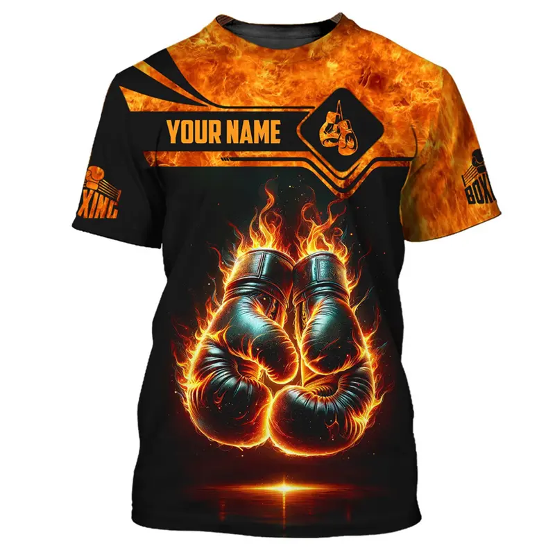 Boxing Customized Name T-shirt Men's Clothes Cool Fighting Pattern T Shirts 3D Printed Personality Box Sports Fitness Tee Top