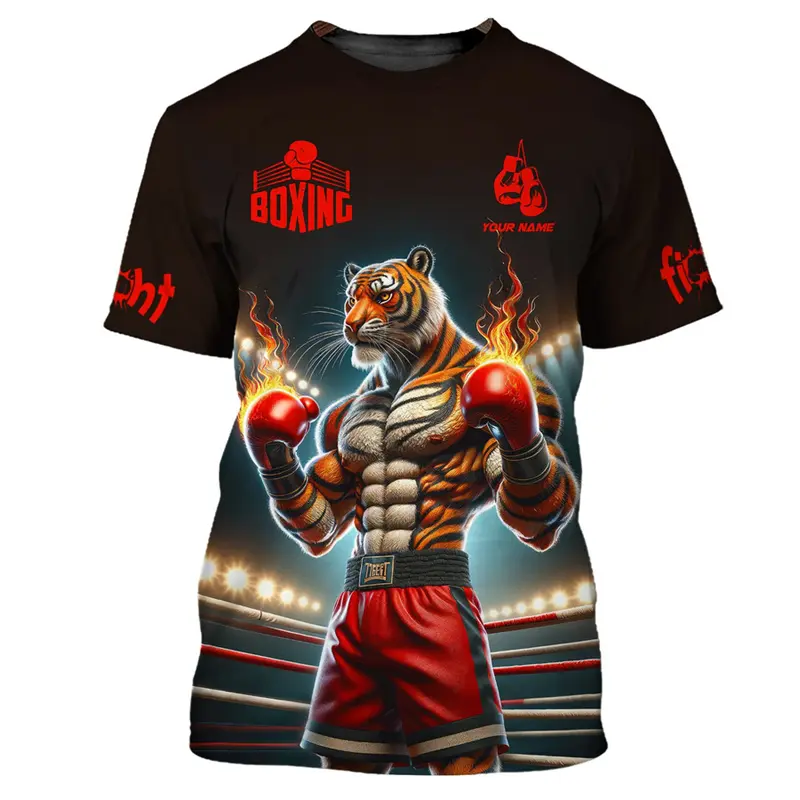 Boxing Customized Name T-shirt Men's Clothes Cool Fighting Pattern T Shirts 3D Printed Personality Box Sports Fitness Tee Top