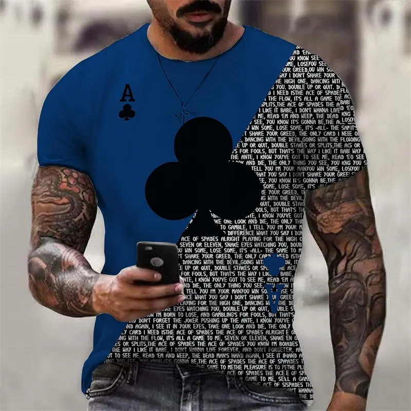 Retro 3D Printed T Shirt Men's Clothing Fun Game Cards Short Sleeve Crew Neck T Shirts Personality Street Wear Fashion Tee Top