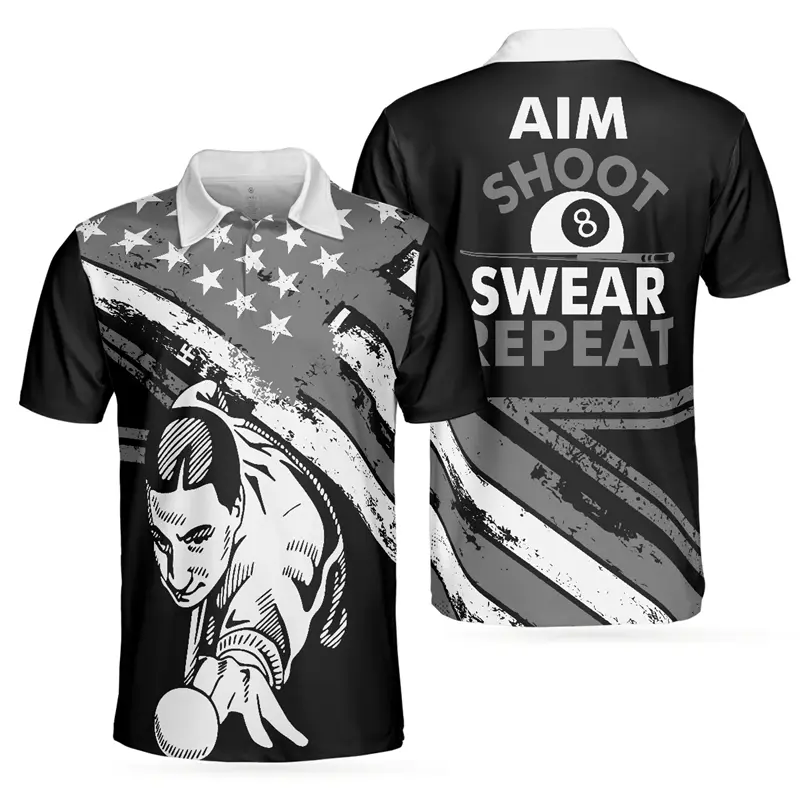 American Pool Sport Polo Shirt Men's Clothing Unique Skeleton Printed Button Shirts Daily Casual Billiards Cool Pattern Tee Top