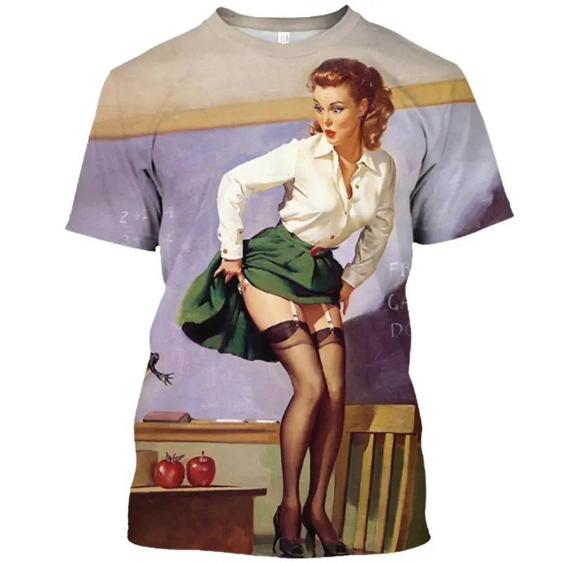 Retro Sexy Girl T Shirts Unisex Clothes O Neck Casual T-shirt Europe America Trend Fashion 3D Printed Graphics Funny Tees Top