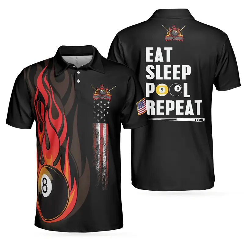 American Pool Sport Polo Shirt Men's Clothing Unique Skeleton Printed Button Shirts Daily Casual Billiards Cool Pattern Tee Top