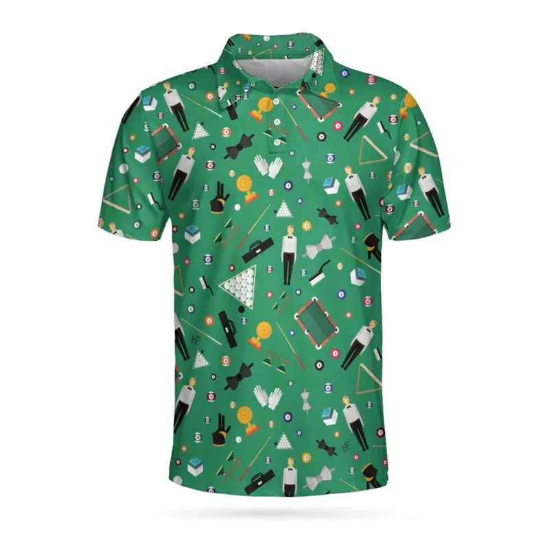 American Pool Sport Polo Shirt Men's Clothing Unique Skeleton Printed Button Shirts Daily Casual Billiards Cool Pattern Tee Top
