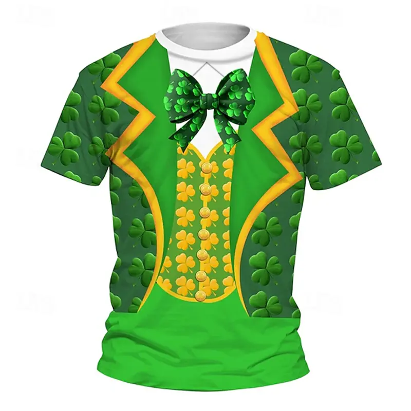St Patrick Day Funny T-shirt Men's Role Playing Fake Lapel Print Short Sleeve T Shirts 2025 Festival Gift Lucky Green Tee Top