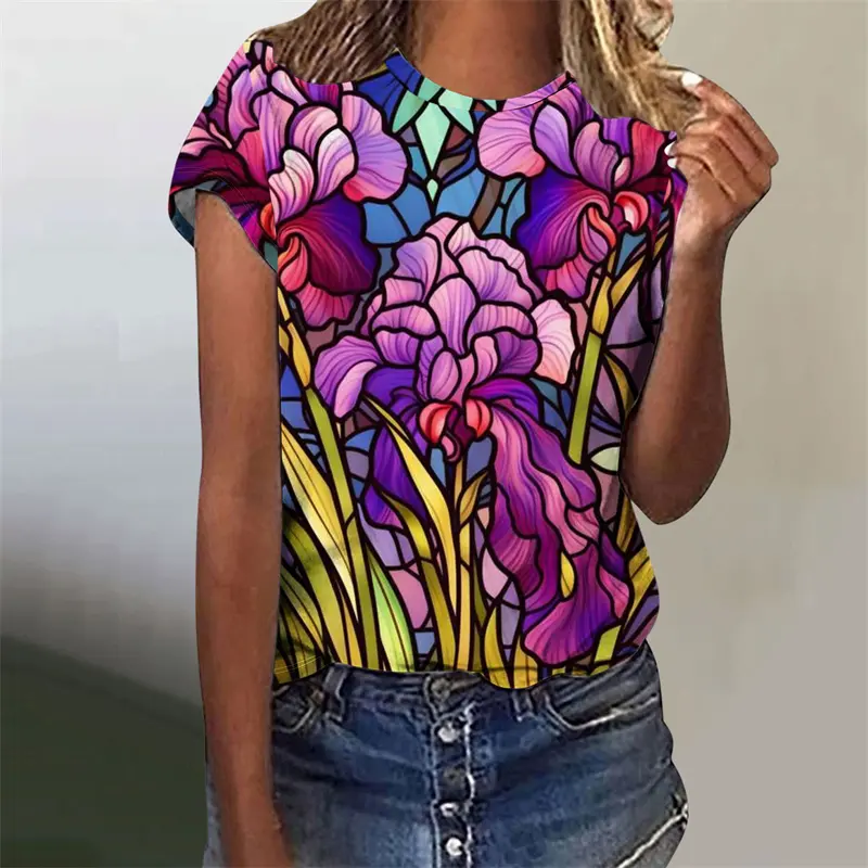 Colorful Butterfly Animal Print T Shirt Women Harajuku Bird Flower Graphic Short Sleeve T Shirts Fashion Graphic O-neck Tee Top