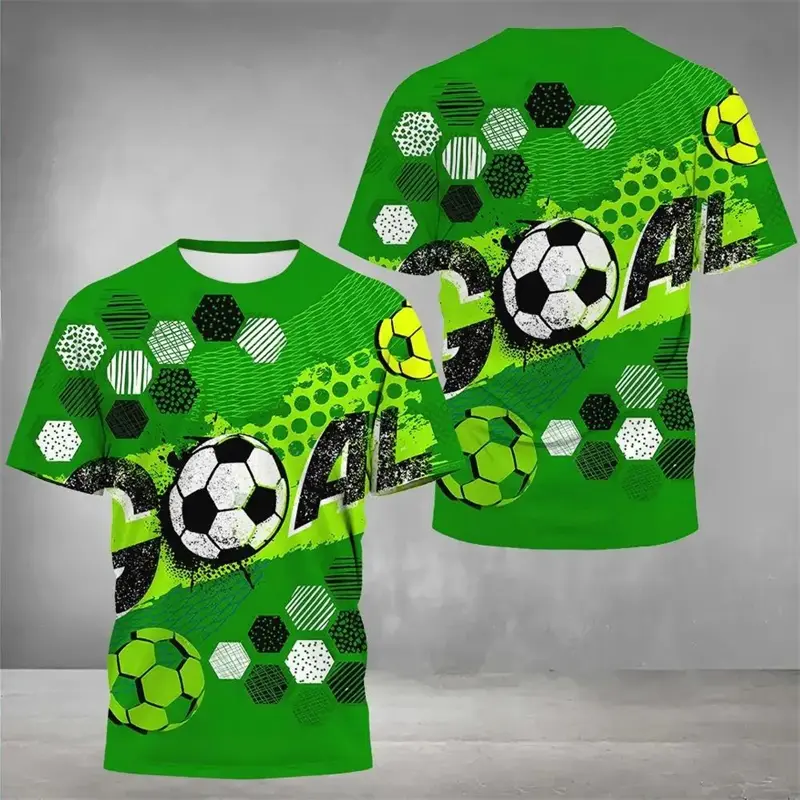 Fashion Football Graffiti T-shirt Children Style Round Neck Short Sleeve Comfortable T Shirts 2025 Summer Soccer Sport Tee Top