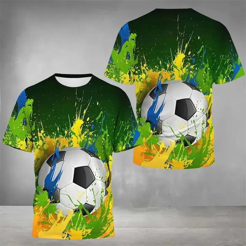 Fashion Football Graffiti T-shirt Children Style Round Neck Short Sleeve Comfortable T Shirts 2025 Summer Soccer Sport Tee Top