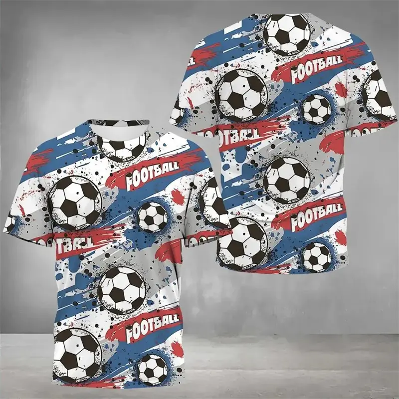 Fashion Football Graffiti T-shirt Children Style Round Neck Short Sleeve Comfortable T Shirts 2025 Summer Soccer Sport Tee Top