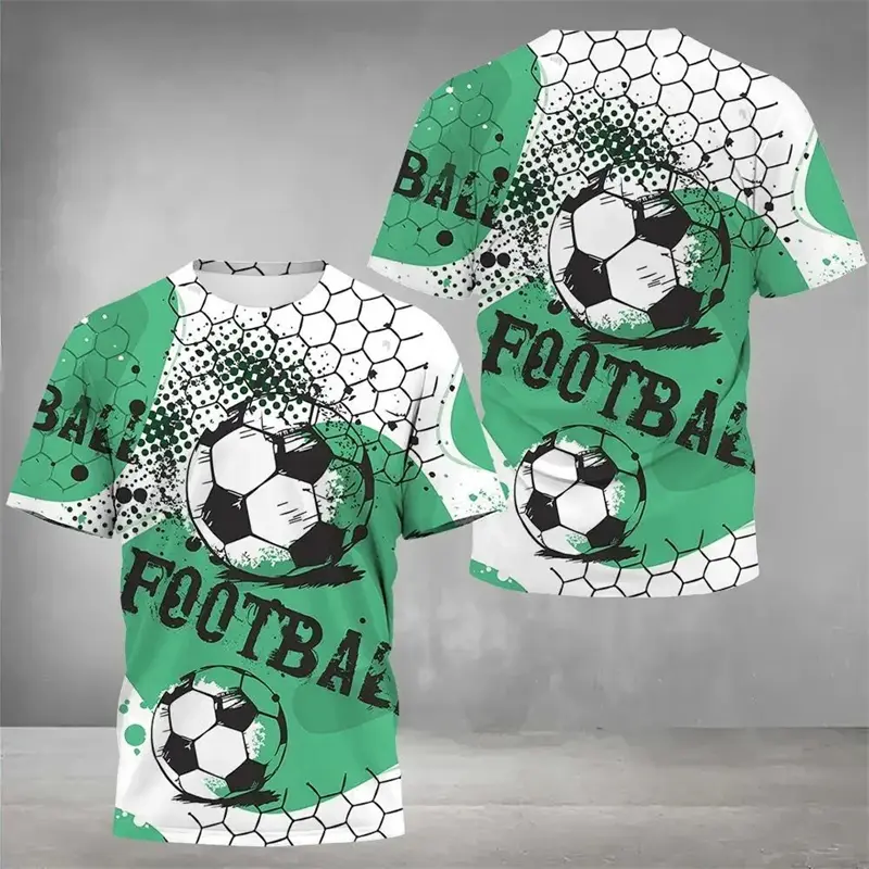 Fashion Football Graffiti T-shirt Children Style Round Neck Short Sleeve Comfortable T Shirts 2025 Summer Soccer Sport Tee Top