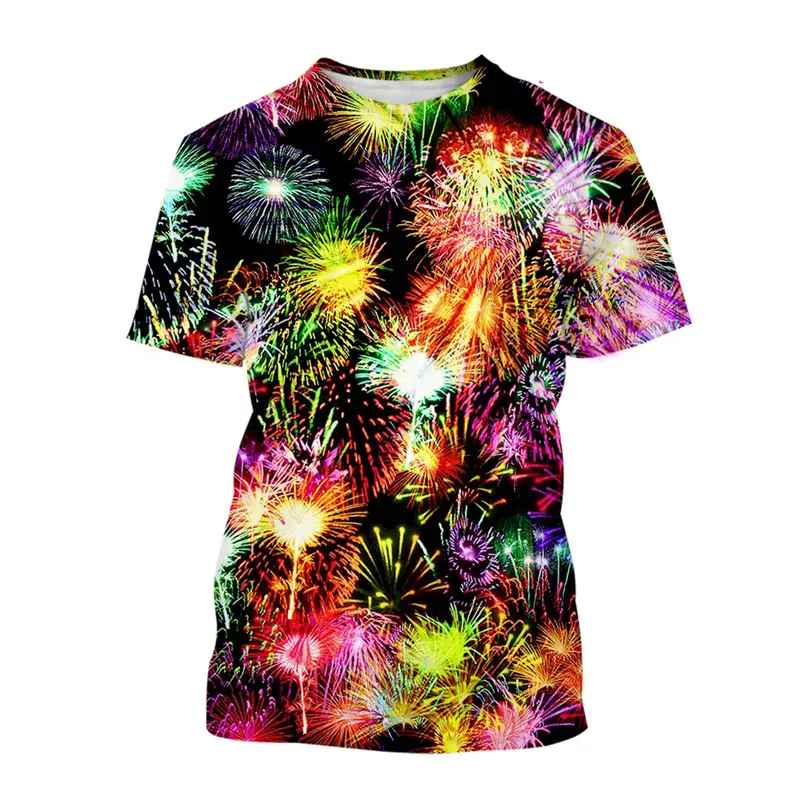 Brilliant Fireworks T-shirt Men's Clothing O Neck Short Sleeves T Shirts 3D Printed Pattern Casual Fashion Street Harajuku Tees
