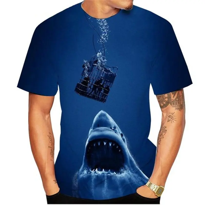 Horror Shark T-shirt Men's Clothing Round Neck T Shirts 3D Printed Sea Animal Outdoor Seaside Holiday Casual Street Tees Tops