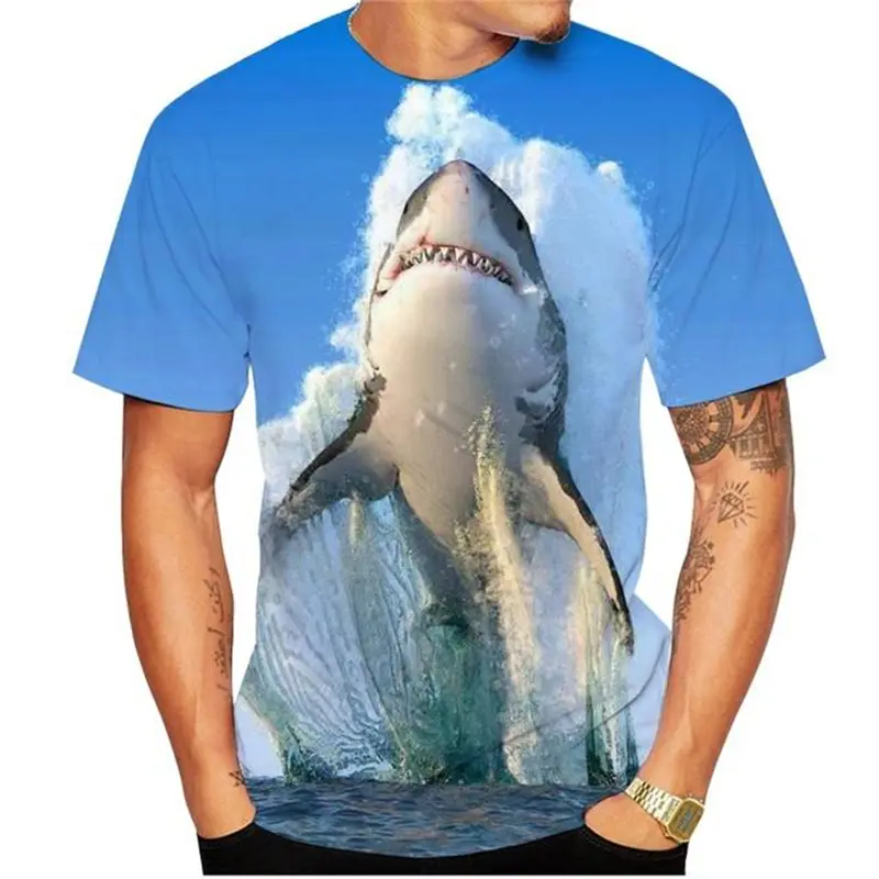 Horror Shark T-shirt Men's Clothing Round Neck T Shirts 3D Printed Sea Animal Outdoor Seaside Holiday Casual Street Tees Tops