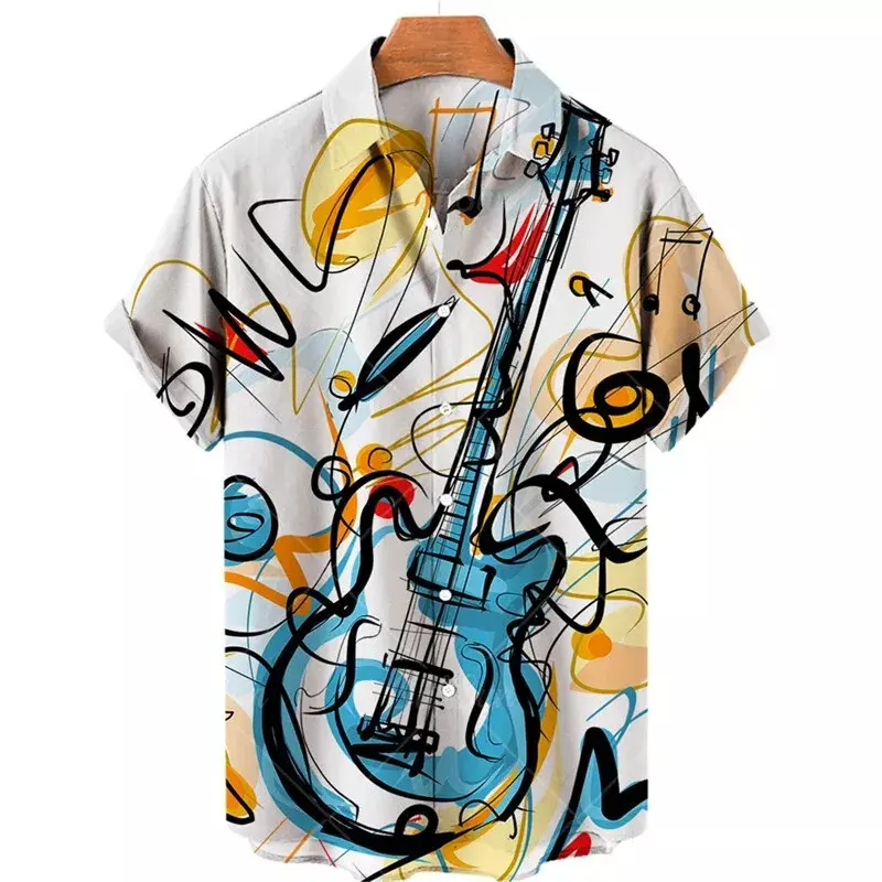 Street Art Graffiti 3d Printed Shirt Men's Clothes Music Guitar Pattern Shirts Harajuku Casual Fashion Lapel Button Blouse