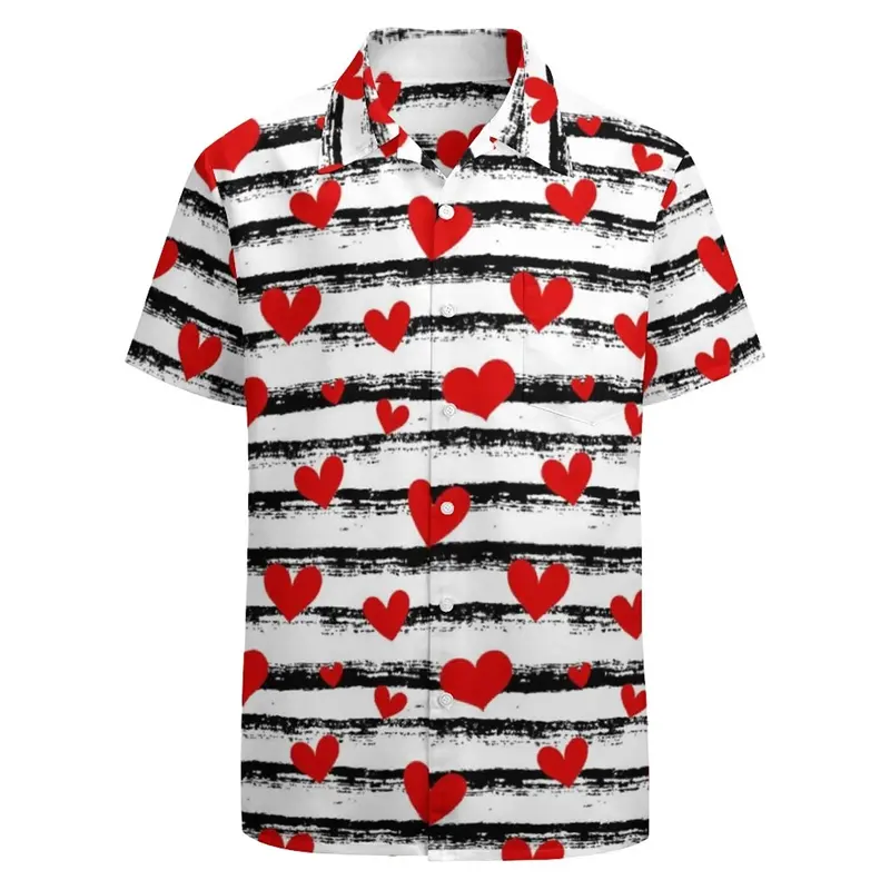 Love Stripes Pattern 3d Printed Shirt For Men's Clothing Casual Fashion Shirts Tops Street Style Short Sleeves Lapel Blouse