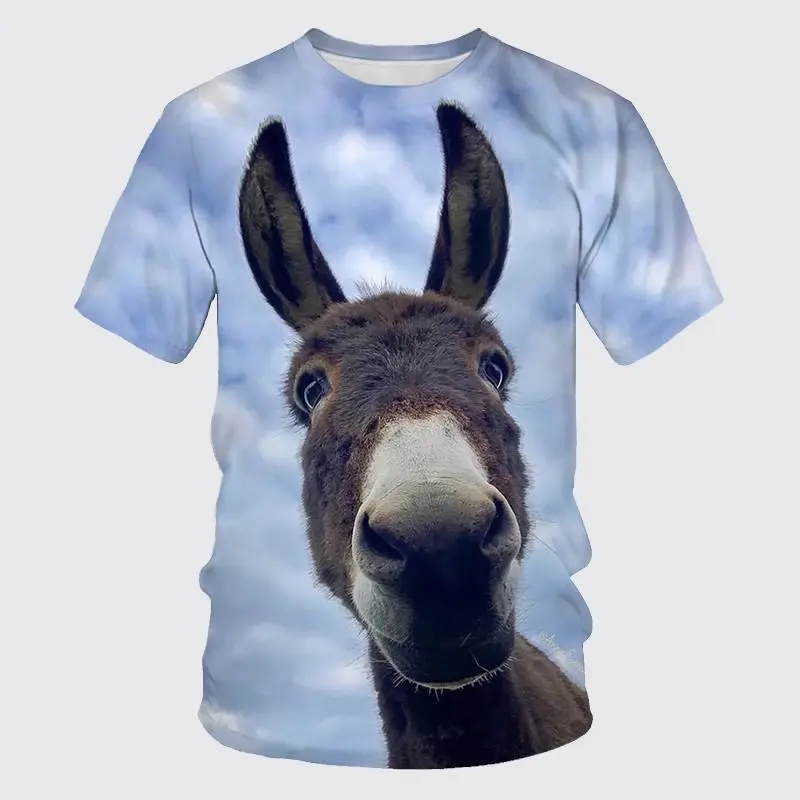 Funny Donkey T-shirt Animal 3D Printing Short Sleeve O-neck For Men's Street Wear Oversize Loose Fashion Trend Tee Shirts Top