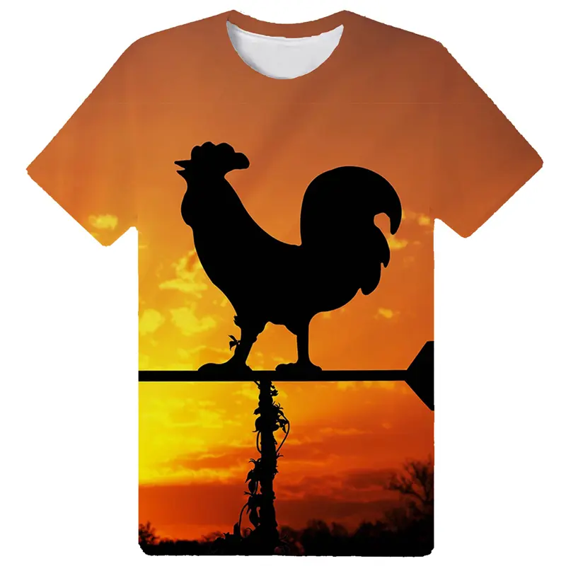 Funny Chicken Silhouettes T-shirt Round Neck Short Sleeves For Men's Kids T Shirts 3D Printing Summer Sports Casual Street Tee