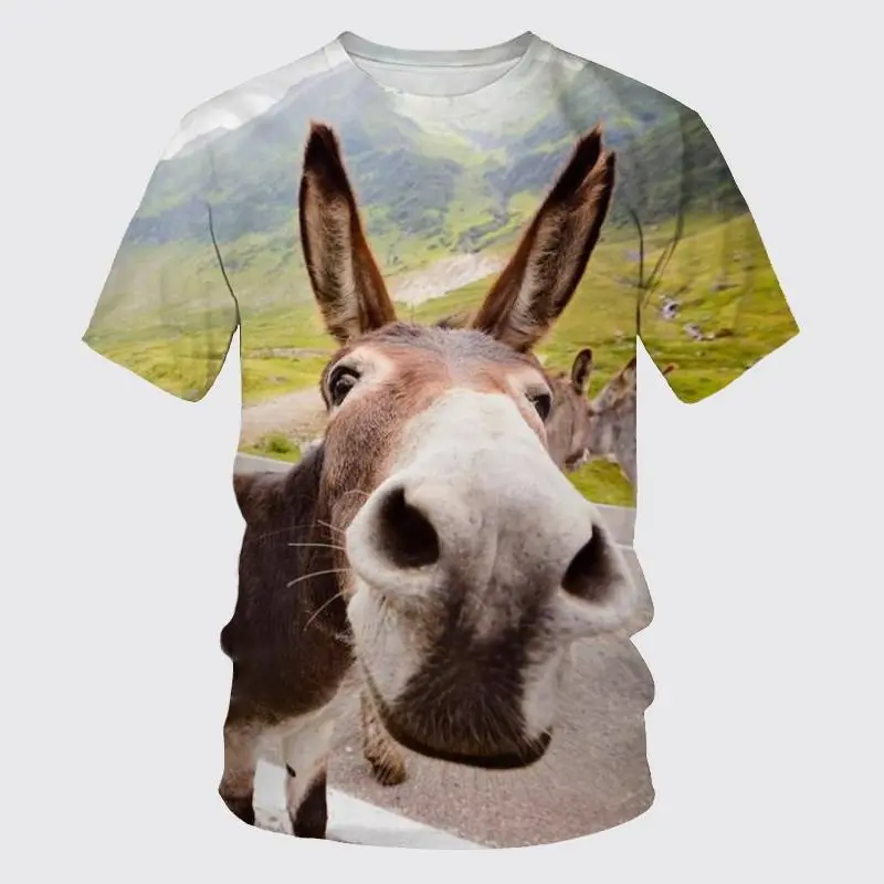 Funny Donkey T-shirt Animal 3D Printing Short Sleeve O-neck For Men's Street Wear Oversize Loose Fashion Trend Tee Shirts Top